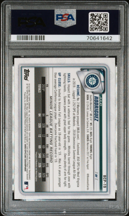 Graded 2020 Topps Bowman Chrome Julio Rodriguez #BCP19 Megabox Rookie RC Baseball Card PSA 10 Gem Mint