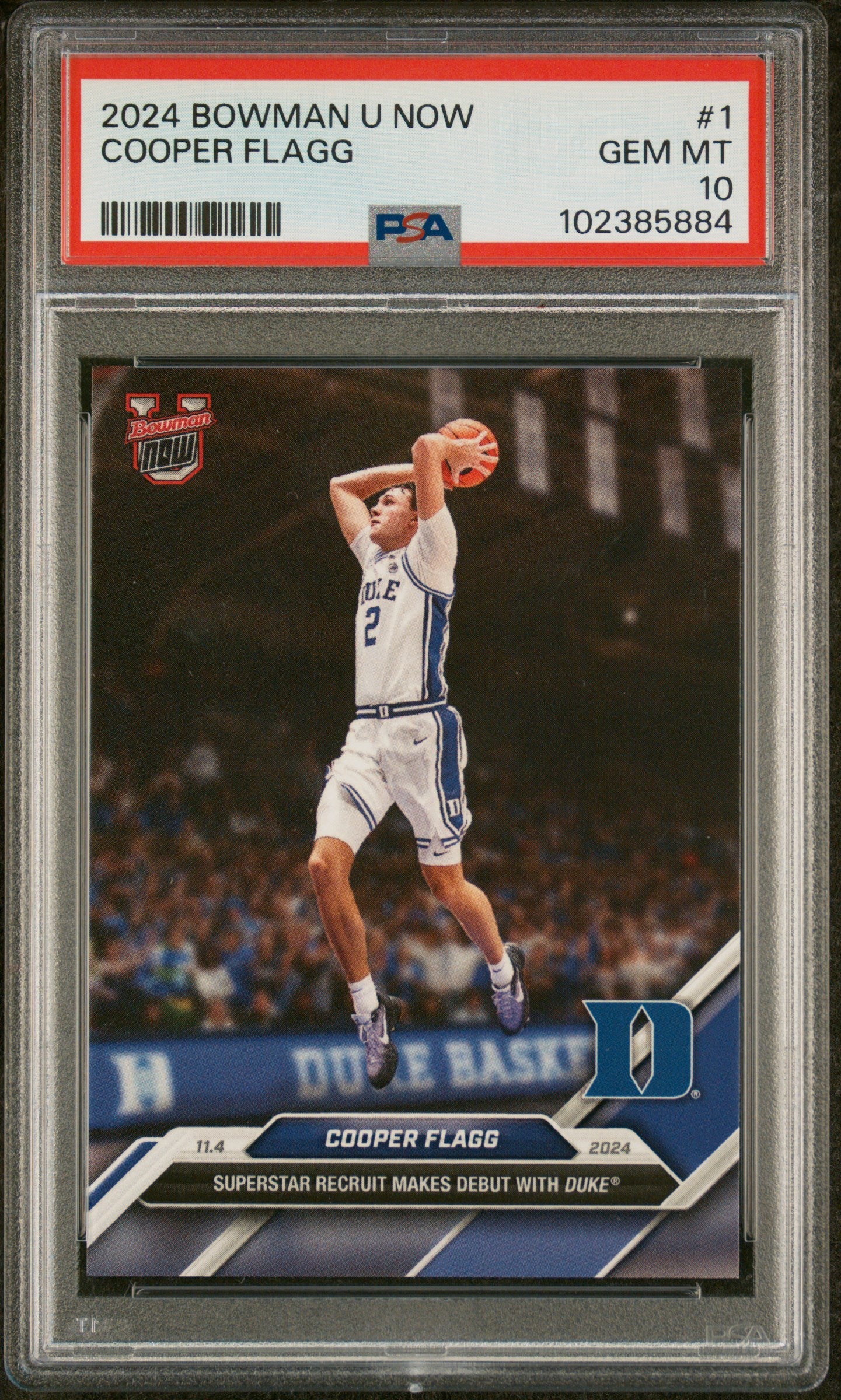 Graded 2024 Topps Bowman U Now Cooper Flagg #1 NCAA Debut Rookie RC Basketball Card PSA 10 Gem Mint