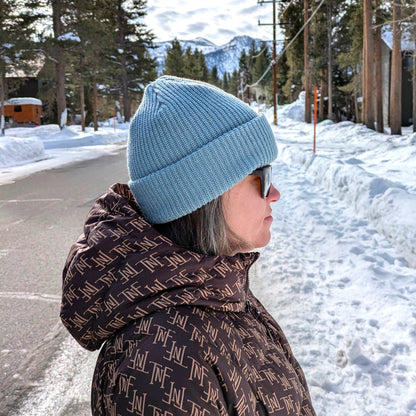 2-Tone Split Color Beanie - Mineral Blue/Tan