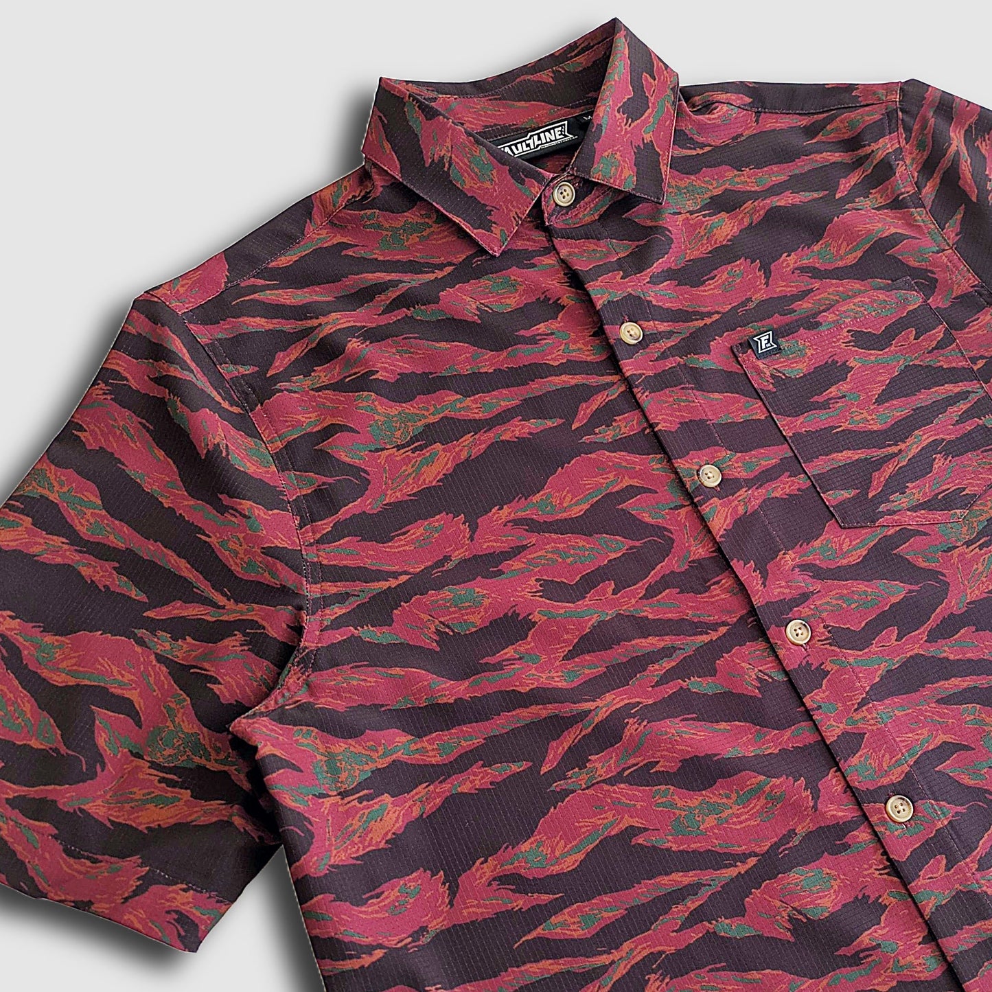Langley Tech Button Up Shirt - Maroon Tiger Camo