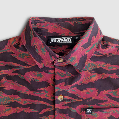 Langley Tech Button Up Shirt - Maroon Tiger Camo
