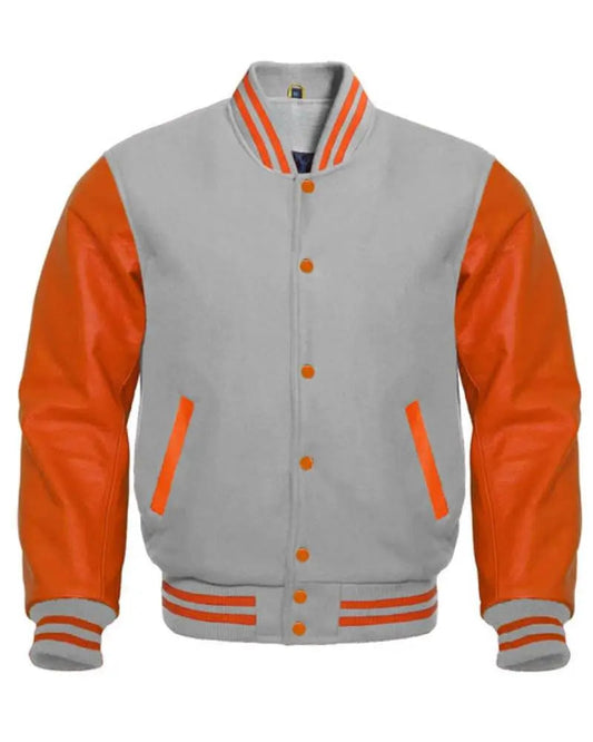 Faux Gray And Orange Varsity Jacket