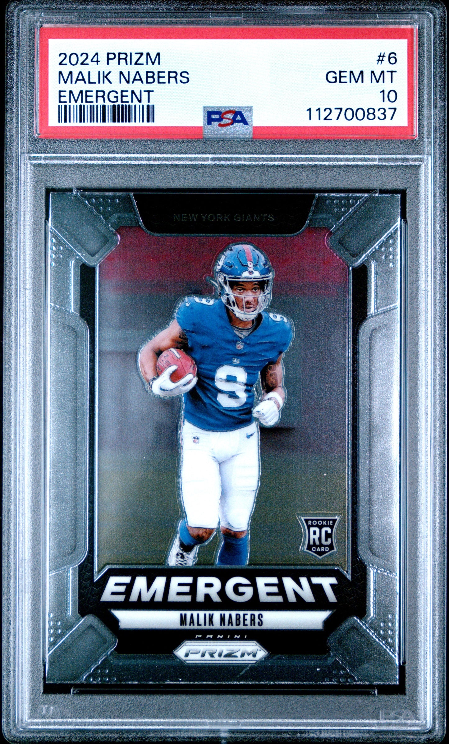 Graded 2024 Panini Prizm Malik Nabers #6 Emergent Rookie RC Football Card PSA 10 Gem Mint
