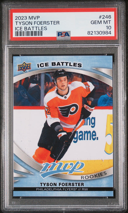 Graded 2023 Upper Deck MVP Tyson Foerster #246 Ice Battles Rookie RC Hockey Card PSA 10 Gem Mint