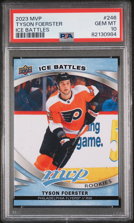 Graded 2023 Upper Deck MVP Tyson Foerster #246 Ice Battles Rookie RC Hockey Card PSA 10 Gem Mint