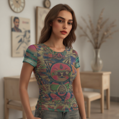 Feline Urbana Women's Short Sleeve Mesh Blouse Top