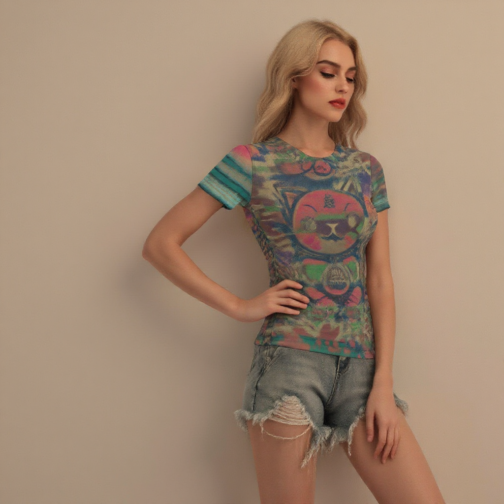 Feline Urbana Women's Short Sleeve Mesh Blouse Top