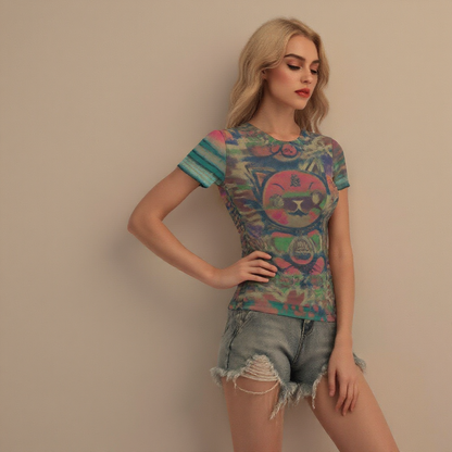 Feline Urbana Women's Short Sleeve Mesh Blouse Top