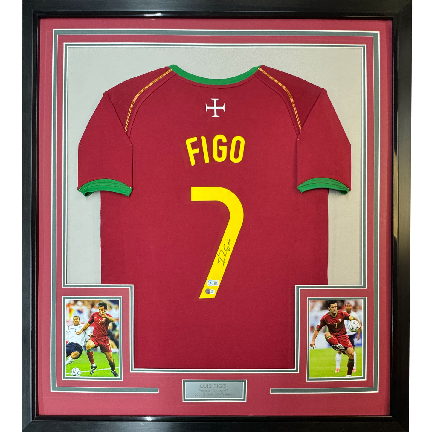 Framed Autographed/Signed Luis Figo 35x39 Portugal Soccer Team World Cup Jersey JSA COA