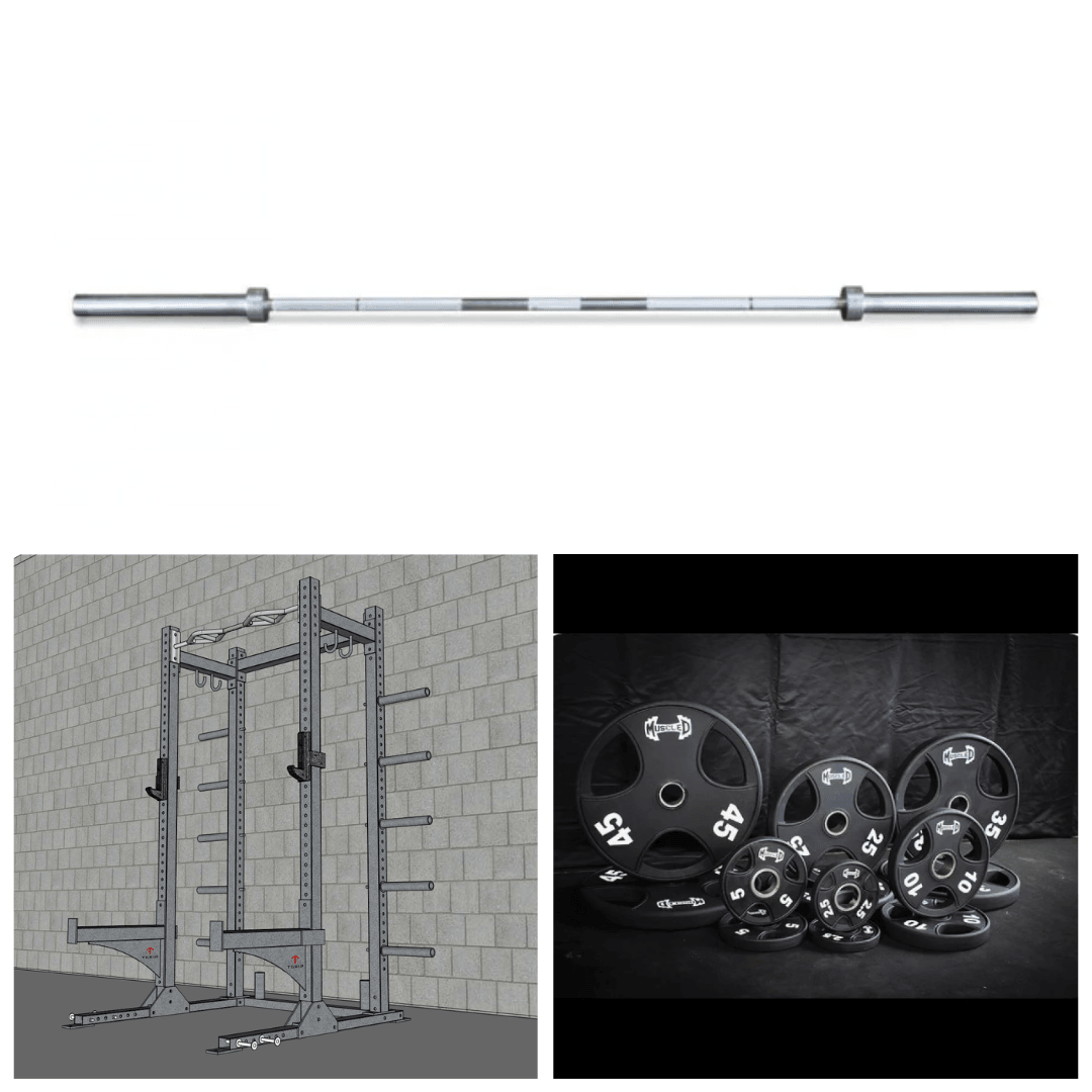 TGrip Commercial Half Rack Complete Kit - 3x3 Steel - Functional Multi-Grip Pull-Up - Bar & Plate Storage - J-Hooks