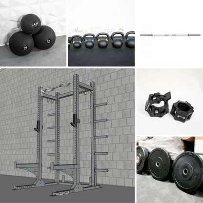 TGrip Commercial Half Rack Complete Kit - 3x3 Steel - Functional Multi-Grip Pull-Up - Bar & Plate Storage - J-Hooks
