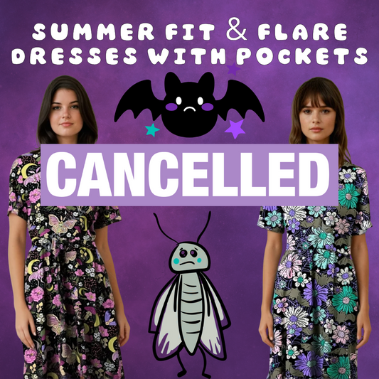 CANCELLED Pastel Goth Fit-and-Flare Short Midi Dress with Pockets - High-quality Handcrafted Vibrant Dresses