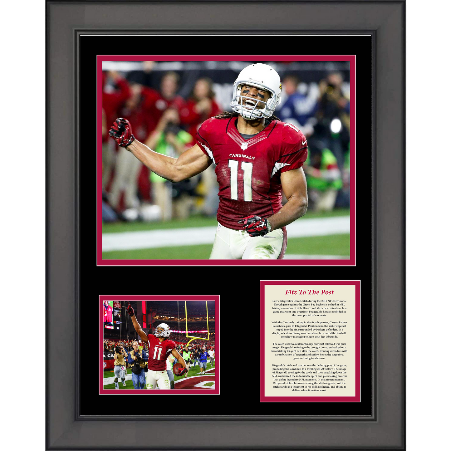 Framed  Fitz To The Post  Larry Fitzgerald 2015 Playoffs Catch vs Packers Arizona Cardinals Football 11"x14" Three Photo Collage