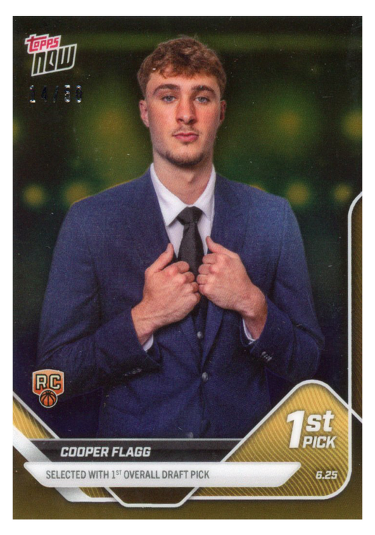 2025 Topps Now Cooper Flagg #D1 Gold Chrome /50 Dallas Mavericks Rookie RC Basketball Card