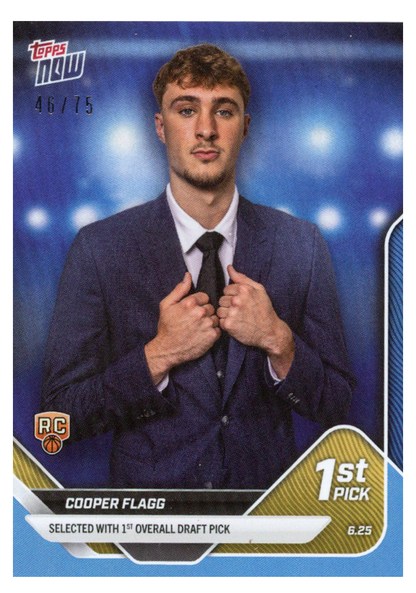 2025 Topps Now Cooper Flagg #D1 Blue Foil /75 Dallas Mavericks Rookie RC Basketball Card