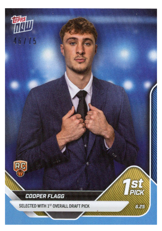 2025 Topps Now Cooper Flagg #D1 Blue Foil /75 Dallas Mavericks Rookie RC Basketball Card