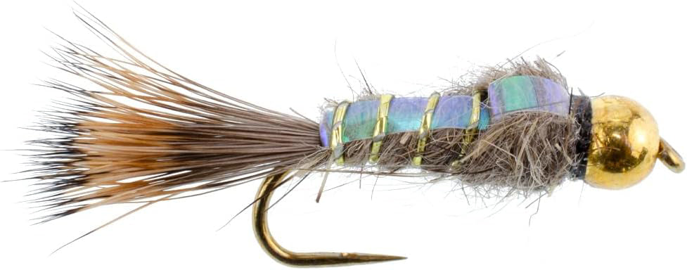 3 Pack Barbless Bead Head Flash Back Gold Ribbed Hare's Ear Nymph Flies Hook Size 14