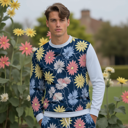 Floral Print Unisex O-neck Sweatshirt in 100% Luxury Cotton Terry Cloth