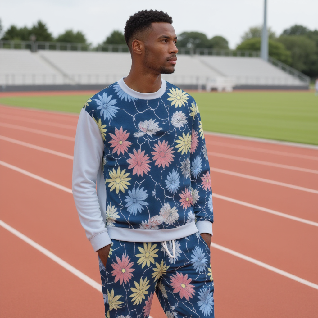 Floral Print Unisex O-neck Sweatshirt in 100% Luxury Cotton Terry Cloth