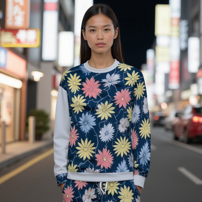 Floral Print Unisex O-neck Sweatshirt in 100% Luxury Cotton Terry Cloth
