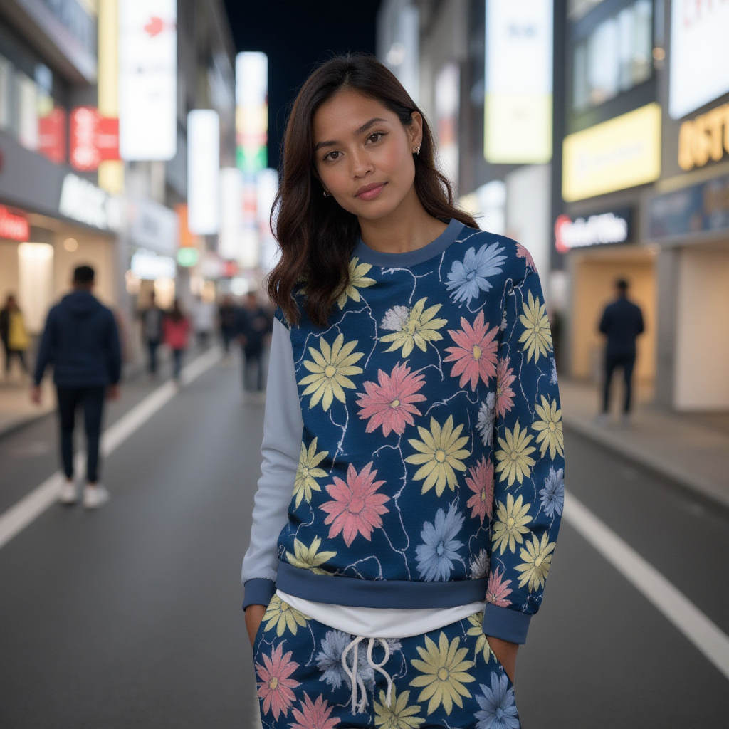 Floral Print Unisex O-neck Sweatshirt in 100% Luxury Cotton Terry Cloth