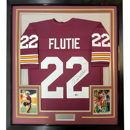 Framed Autographed/Signed Doug Flutie 35x39 Boston College Maroon Football Jersey Beckett BAS COA