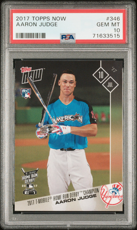 Graded 2017 Topps Now Aaron Judge #346 Home Run Derby Rookie RC Baseball Card PSA 10 Gem Mint
