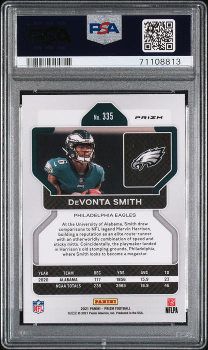 Graded 2021 Panini Prizm Devonta Smith #335 Lazer Rookie RC Football Card PSA 10