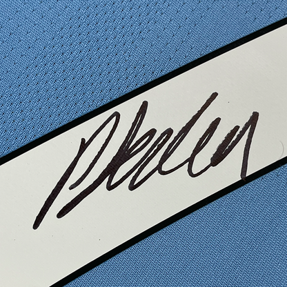 Framed Autographed/Signed Phil Foden 35x39 Manchester City Blue Soccer Futbol Jersey Beckett BAS COA
