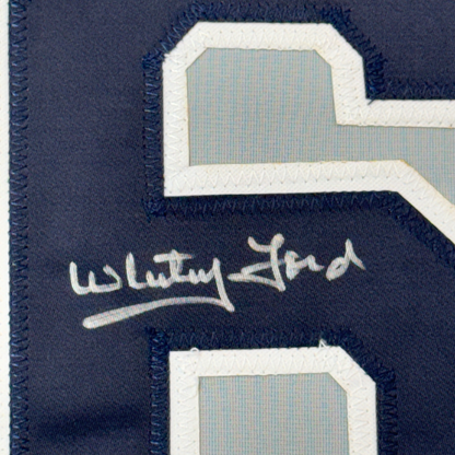 Framed Autographed/Signed Whitey Ford 35x39 New York Grey Baseball Jersey PSA/DNA COA