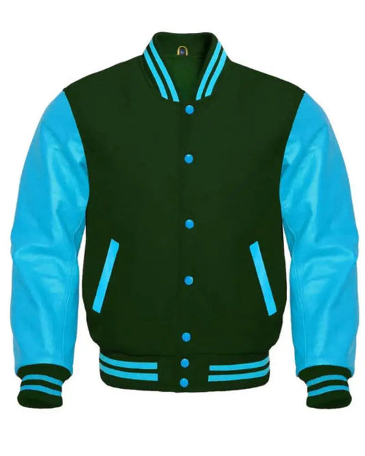 Forest Green And Blue Varsity Jacket