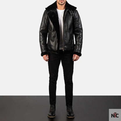 Francis B-3 Black Leather Bomber Jacket
