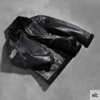 Francis B-3 Black Leather Bomber Jacket