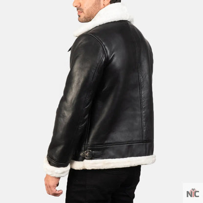 Francis B-3 Black & White Leather Bomber Jacket