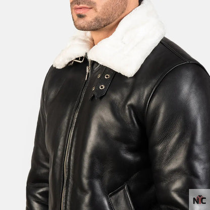 Francis B-3 Black & White Leather Bomber Jacket