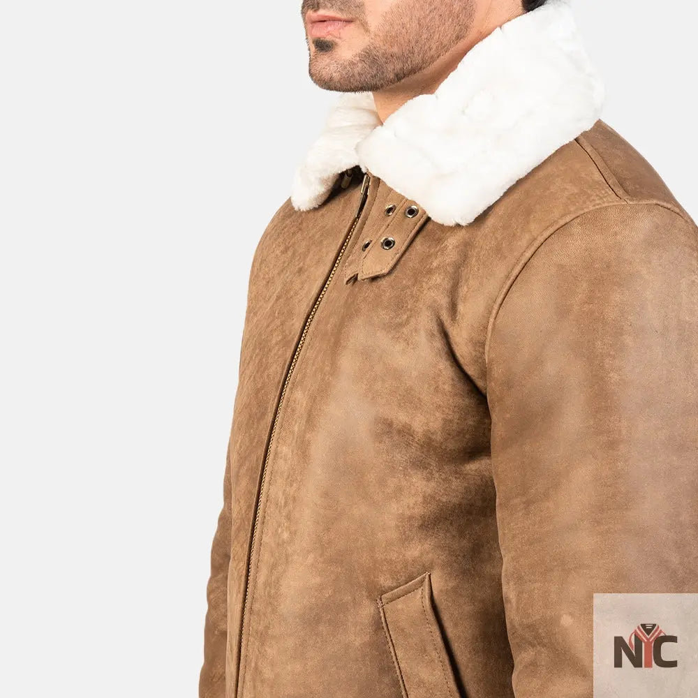 Francis B-3 Distressed Brown Leather Bomber Jacket