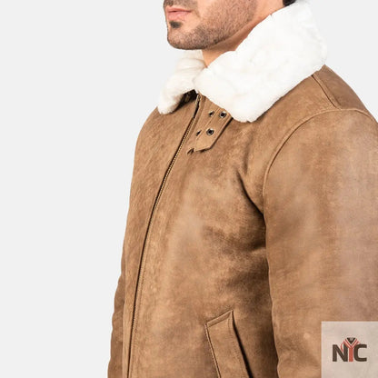 Francis B-3 Distressed Brown Leather Bomber Jacket