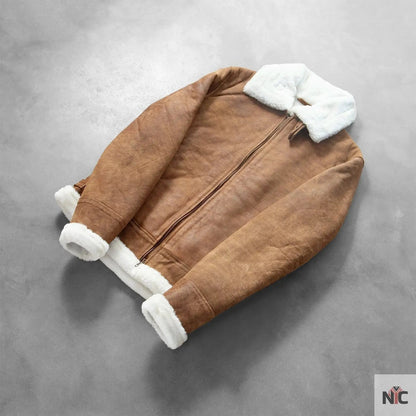Francis B-3 Distressed Brown Leather Bomber Jacket