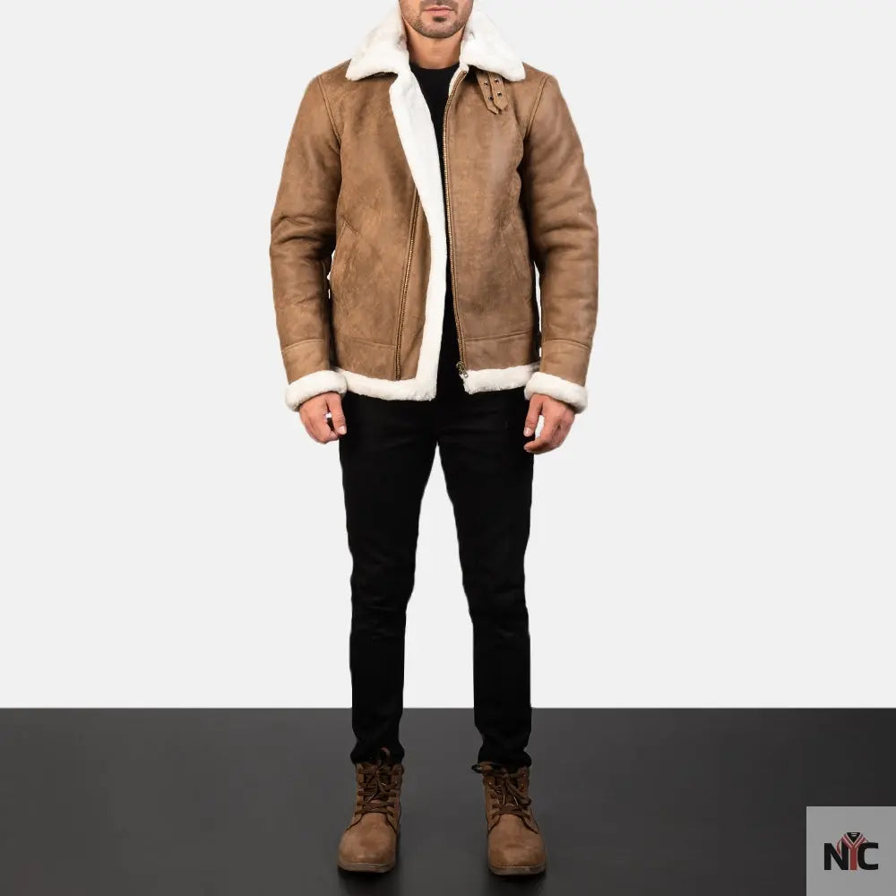Francis B-3 Distressed Brown Leather Bomber Jacket