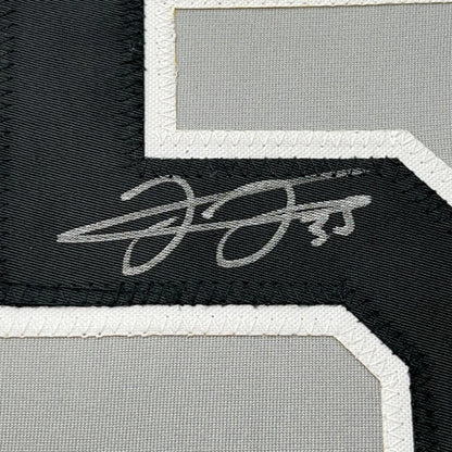 Framed Autographed/Signed Frank Thomas 35x39 Chicago Grey Baseball Jersey JSA COA