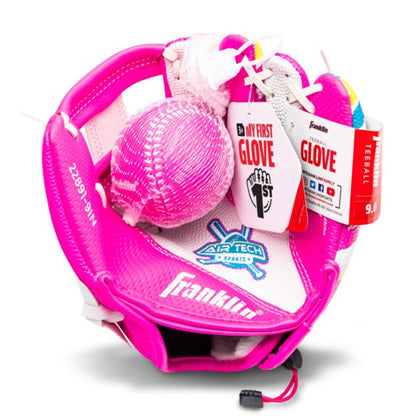Franklin Sports Air Tech T-Ball Fielding Glove and Mitts with Ball - White /Pink