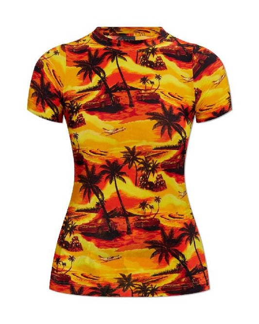 Freakier Friday Lindsay Lohan Orange Palm Tree Printed T-Shirt