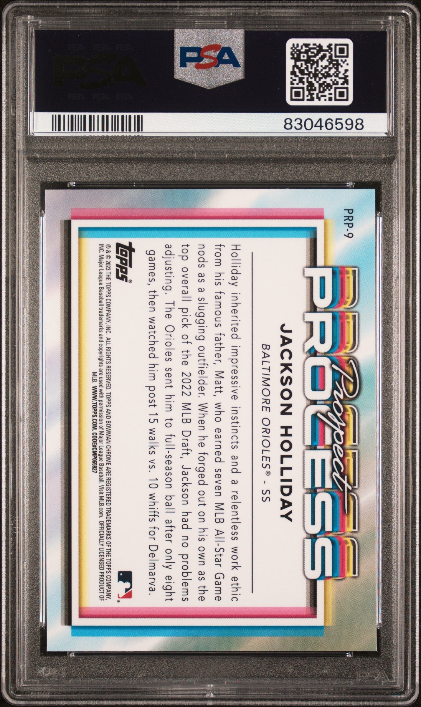 Graded 2023 Topps Bowman Chrome Jackson Holliday #PRP9 Prospect Process Rookie RC Baseball Card PSA 10 Gem Mint