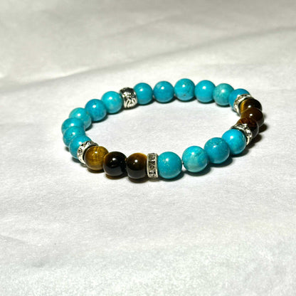 Blue Howlite and Tiger Eye Round Bead Bracelet 8mm