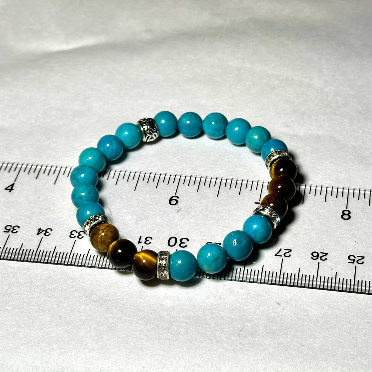 Blue Howlite and Tiger Eye Round Bead Bracelet 8mm