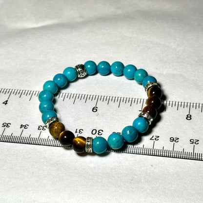 Blue Howlite and Tiger Eye Round Bead Bracelet 8mm