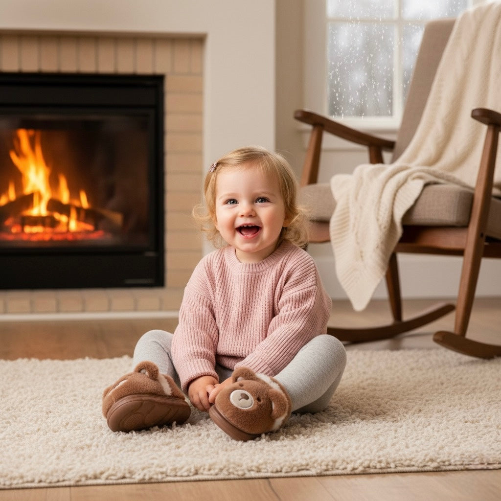 Pre-Order Kids’ Fuzzy Slippers | Bear & Bunny Animal House Shoes