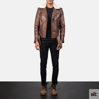 Furton Brown Leather Biker Jacket