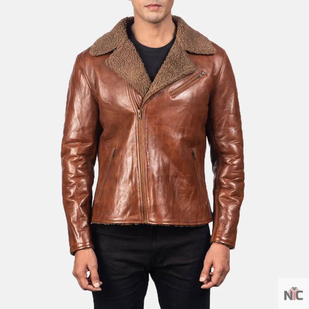 Furton Disressed Black Leather Biker Jacket