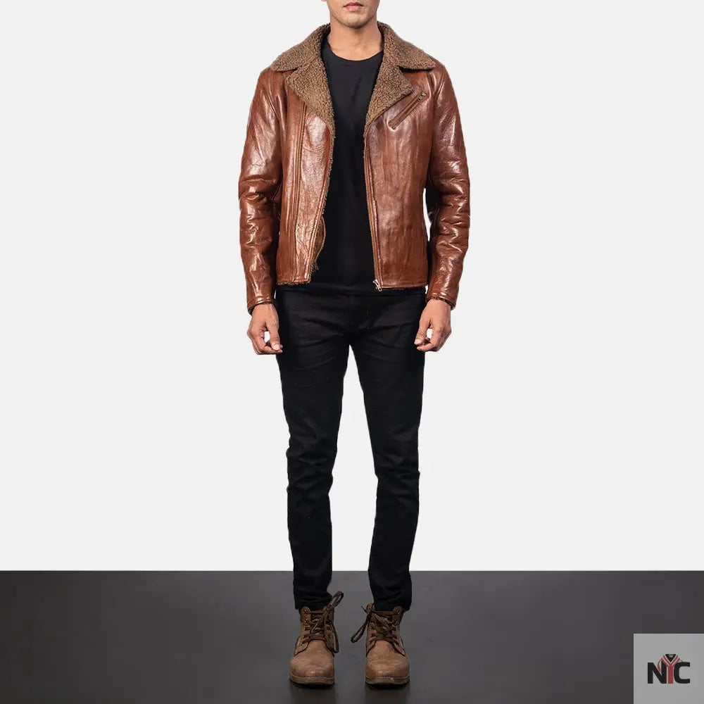 Furton Disressed Black Leather Biker Jacket